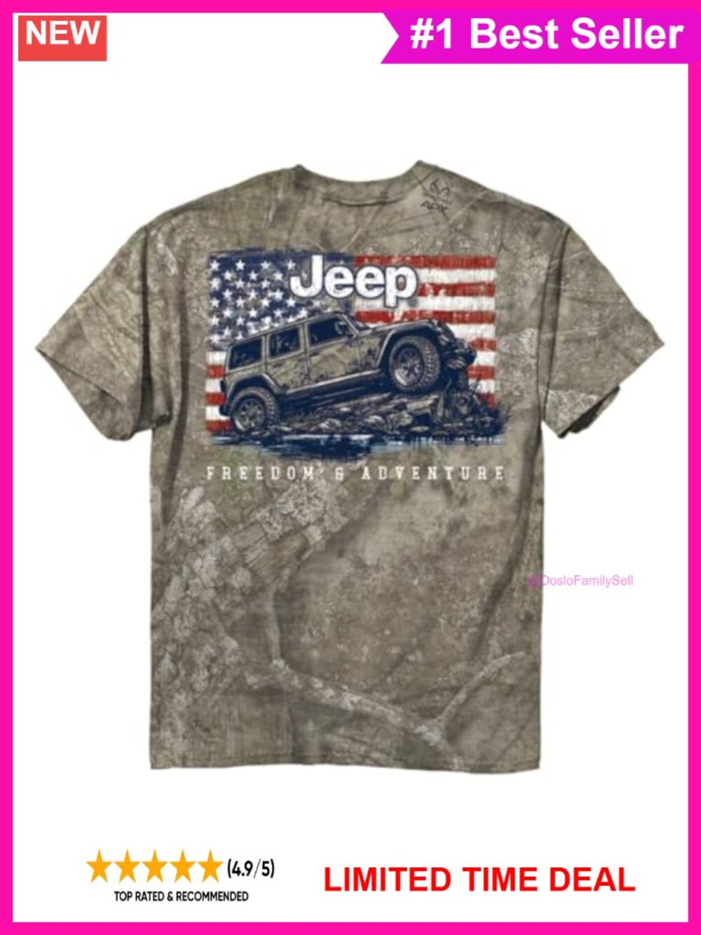 JEDCo Jeep Camo T-Shirt Polycotton Blend Classic Fit Graphic Tee